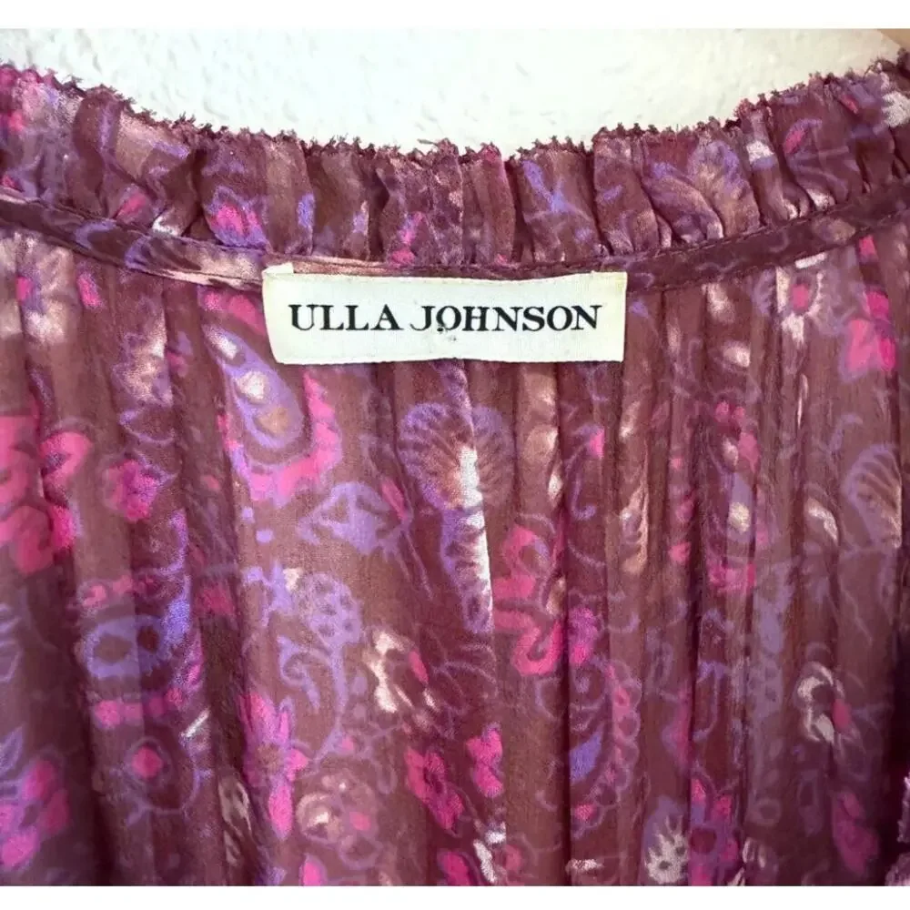 Ulla Johnson 0 Ressie 100% Silk Midi Dress $675 Asymmetric Scarf Hem Sumac NWT